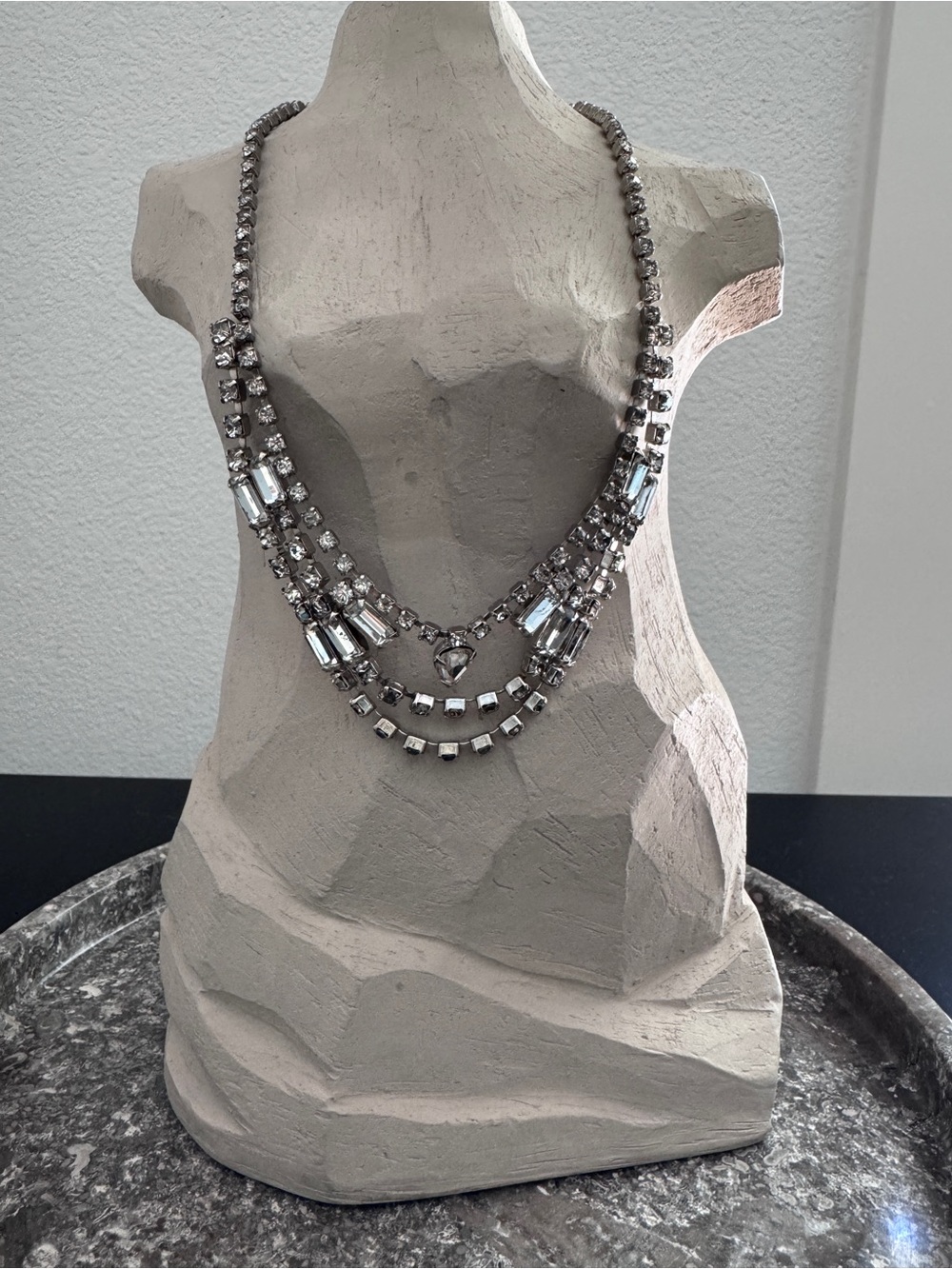 Crystal-Embellished Silver Vintage Multi-Strand Necklace
